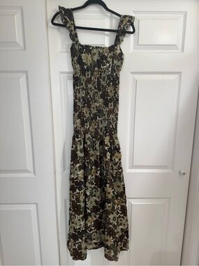 SIR Floral Smocked Maxi Dress in Olive and Brown